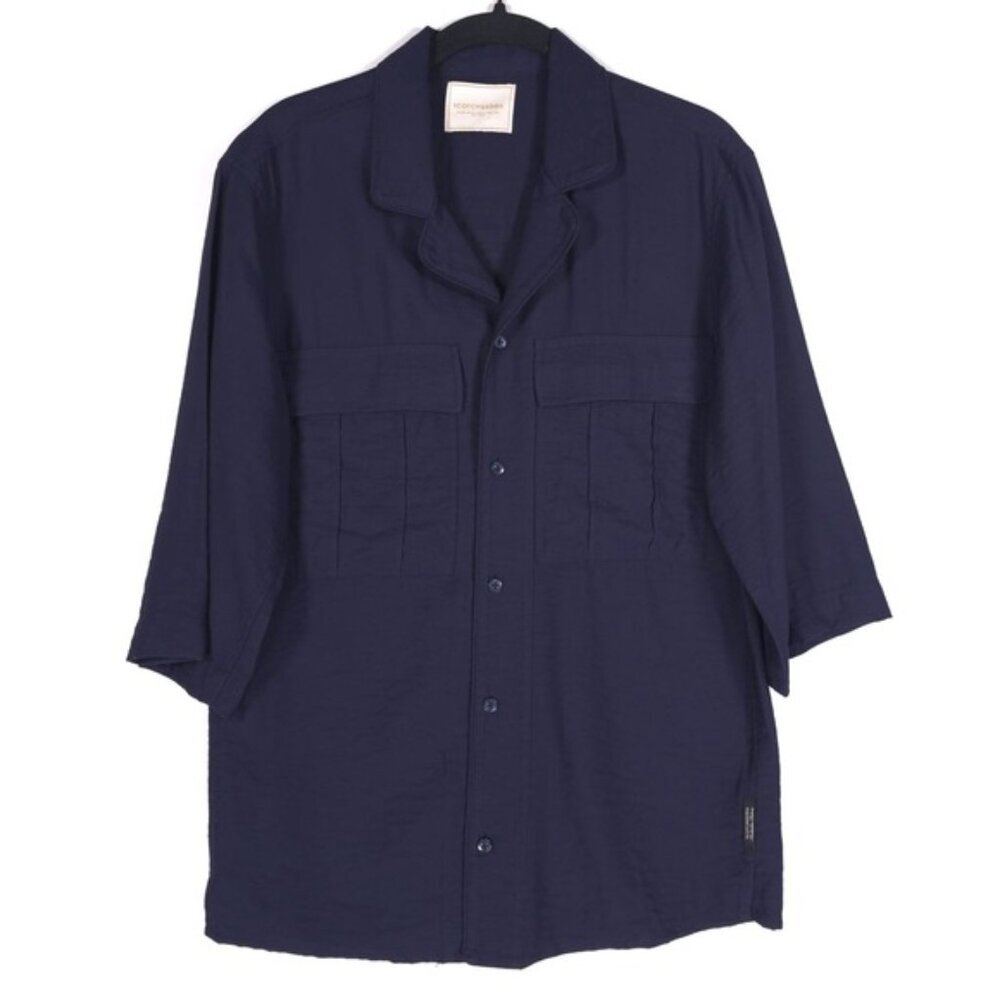 SCOTCH & SODA Men’s 3/4 Sleeve Button up‎ Shirt Navy Viscose Blend Size SMALL